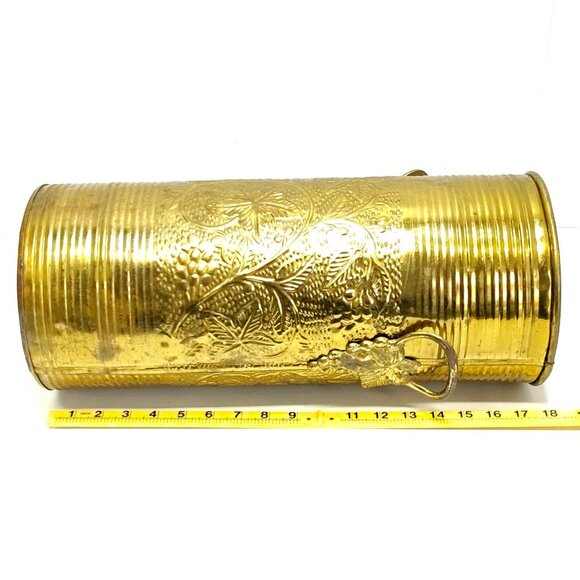 Umbrella Cane Brass Stand Grape Handle Detail Hand Hammered Reverse Floral Vinta - Picture 11 of 12